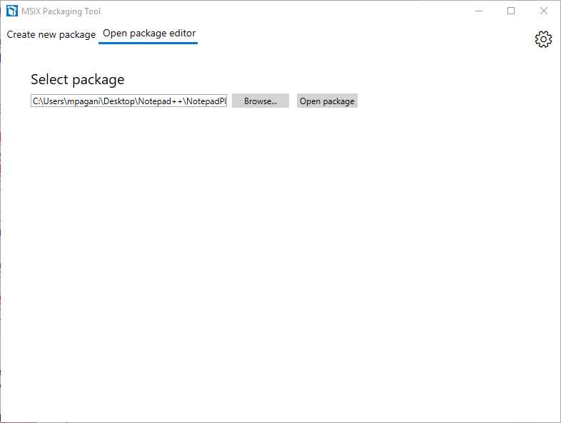 The option to access to the package editor in the MSIX Packaging Tool