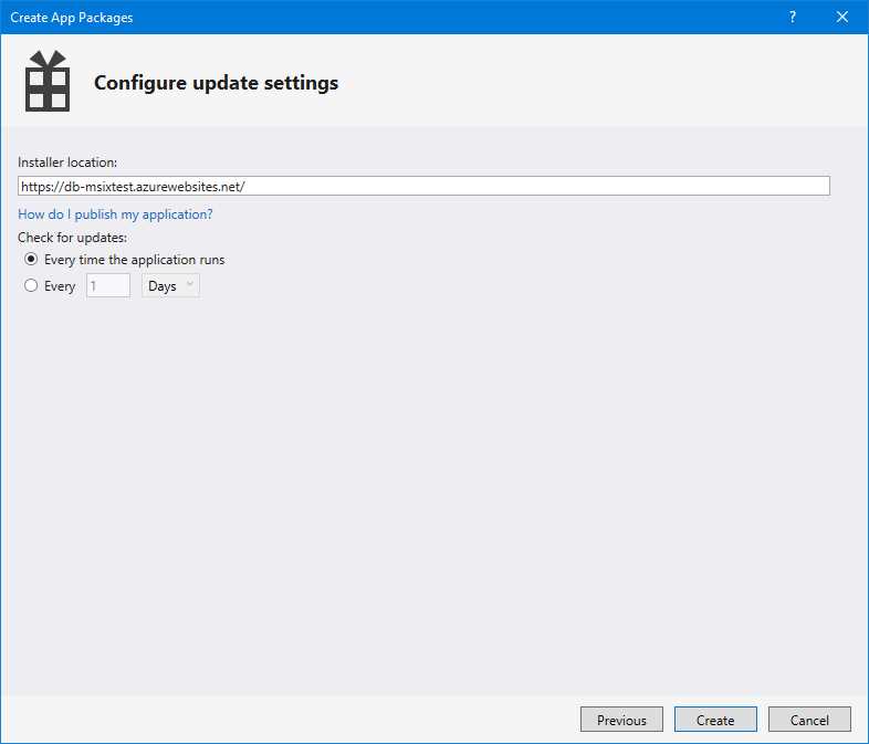 The option to configure automatic updates during the package creation wizard