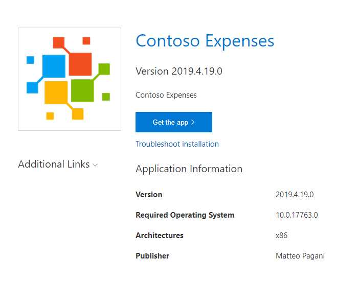 The page generated by Visual Studio to install the MSIX package using the ms-appinstaller protocol