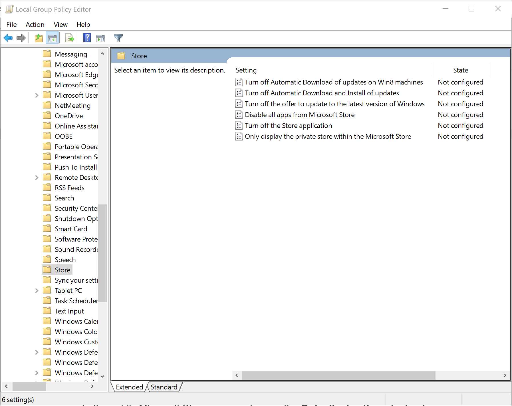 The policies to control access to the Microsoft Store