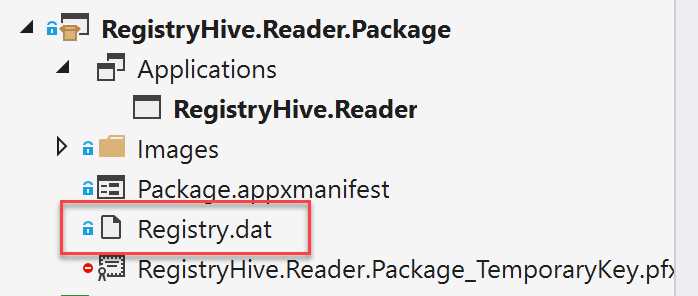 The Registry.dat file included in the Windows Application Packaging Project