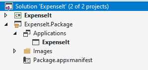 The structure of a Windows project that includes a Windows Application Packaging Project