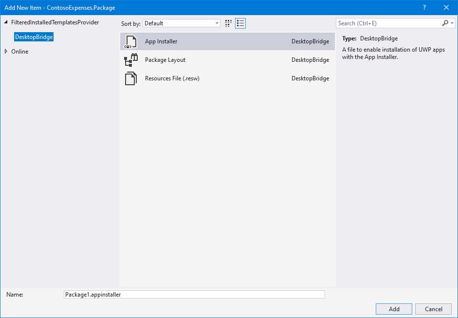 The template to generate an App Installer file