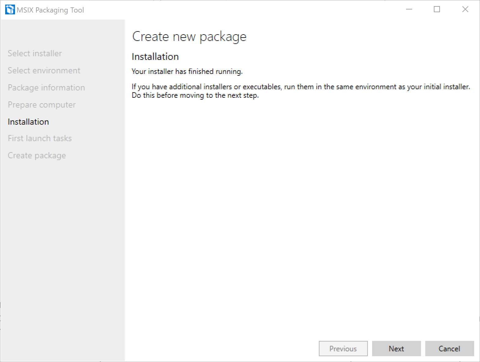 The tool has detected that the setup is completed
