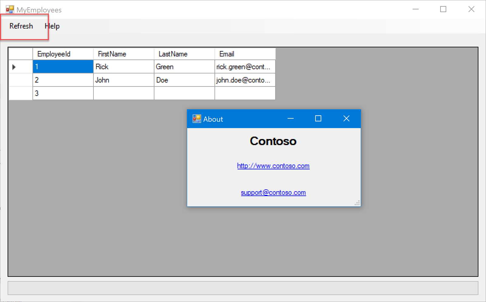 The updated version of the MyEmployees application, which leverages the existing modification package