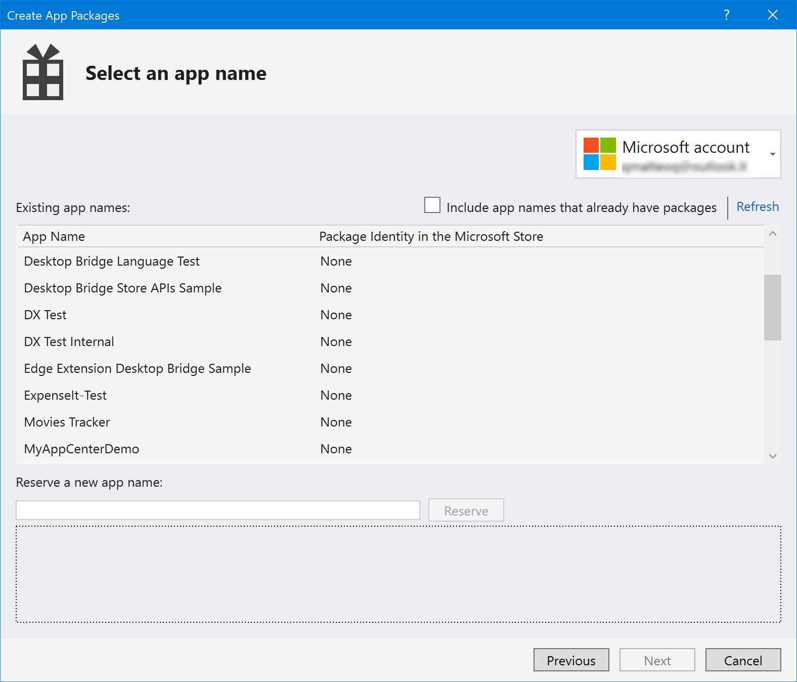 You must associate the application to an app name before generating a package for the Store
