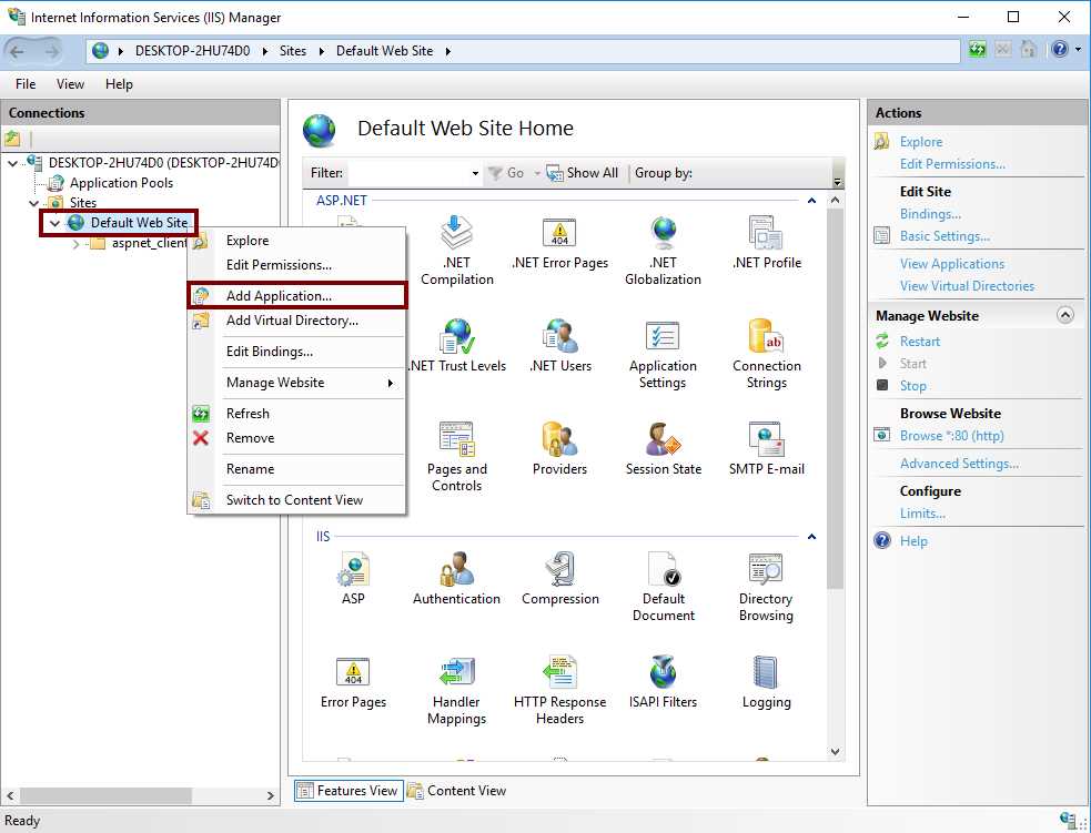 Adding an application to IIS