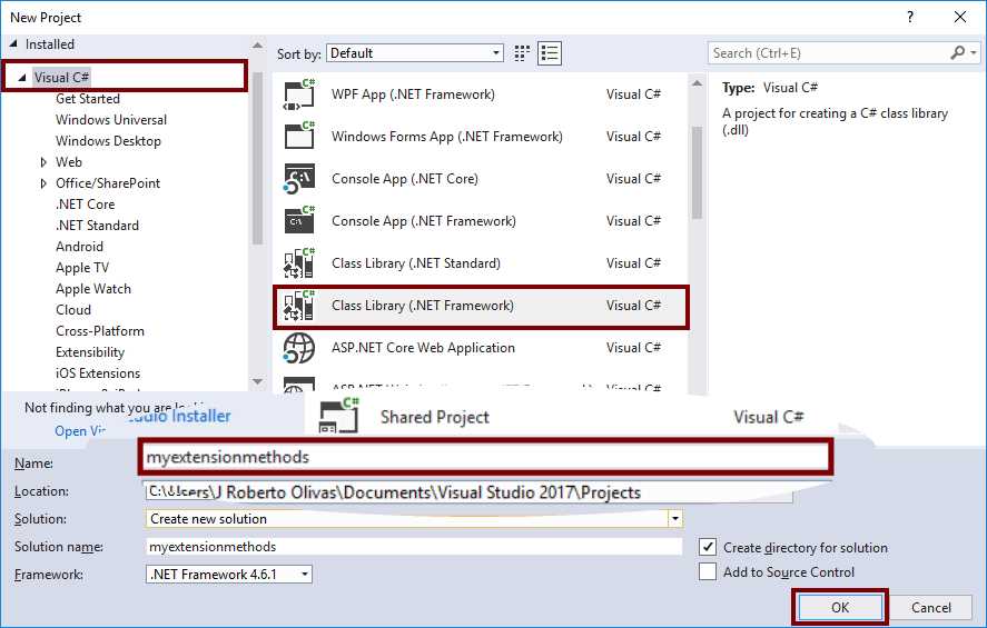 Creating the myextensionmethods project