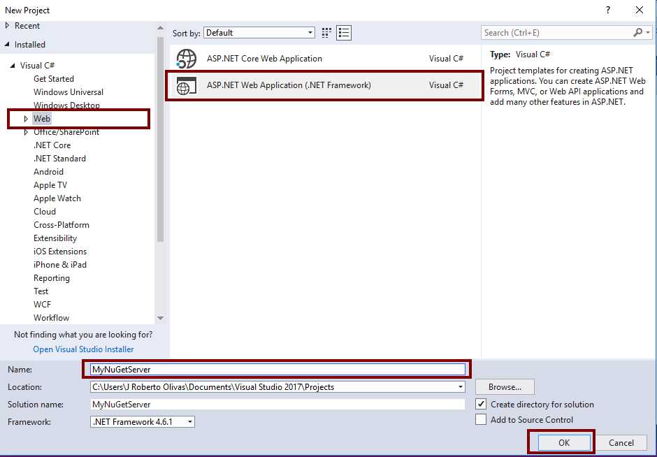 Creating the NuGet server project in Visual Studio