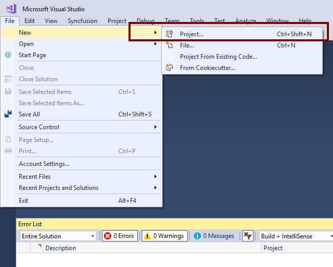 File > New  > Project item in Visual Studio