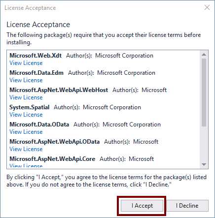 License Acceptance dialog box