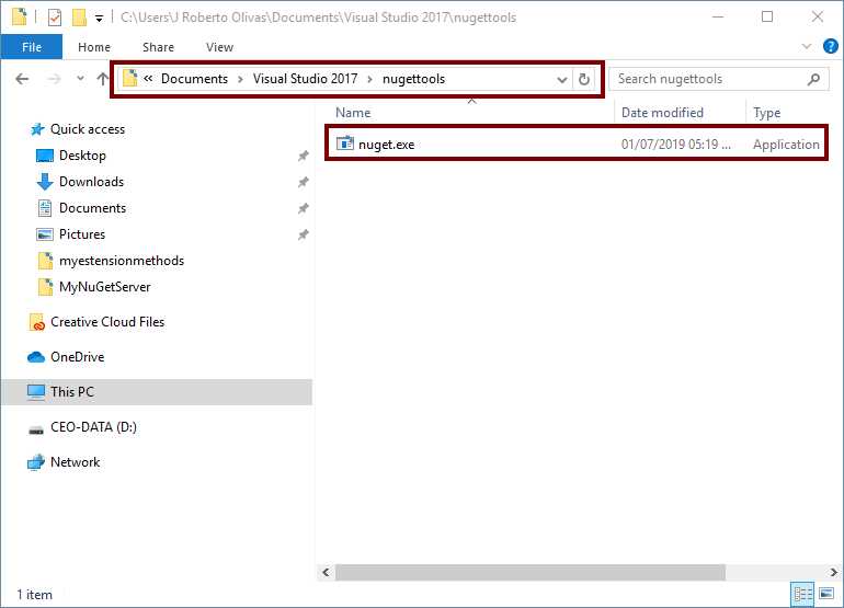 nuget.exe application after it is downloaded