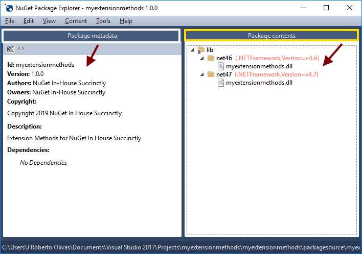 NuGet Package Explorer after opening .nuspec file