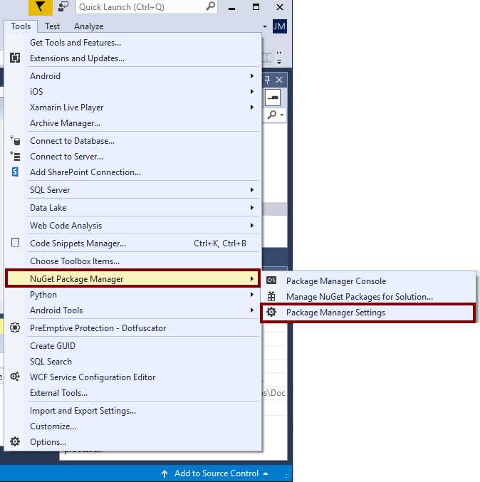 NuGet Package Manager Settings