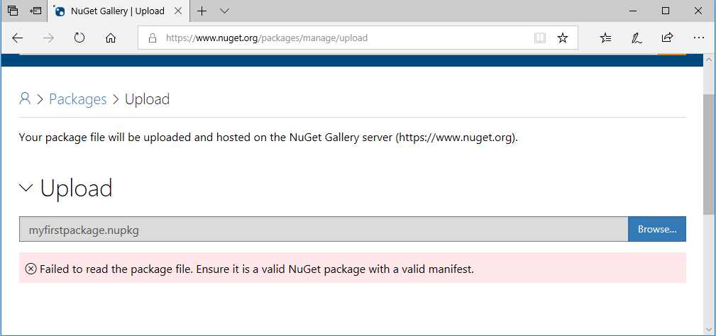 NuGet package upload failed