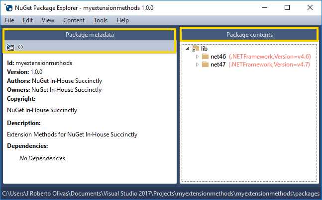 Our .nuspec file in NuGet Package Explorer