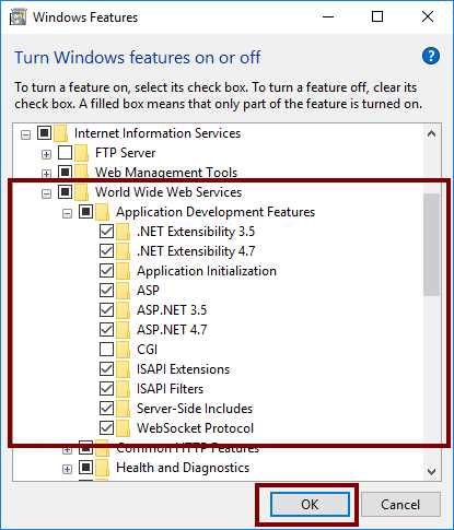 Selecting "Application Development Features" components