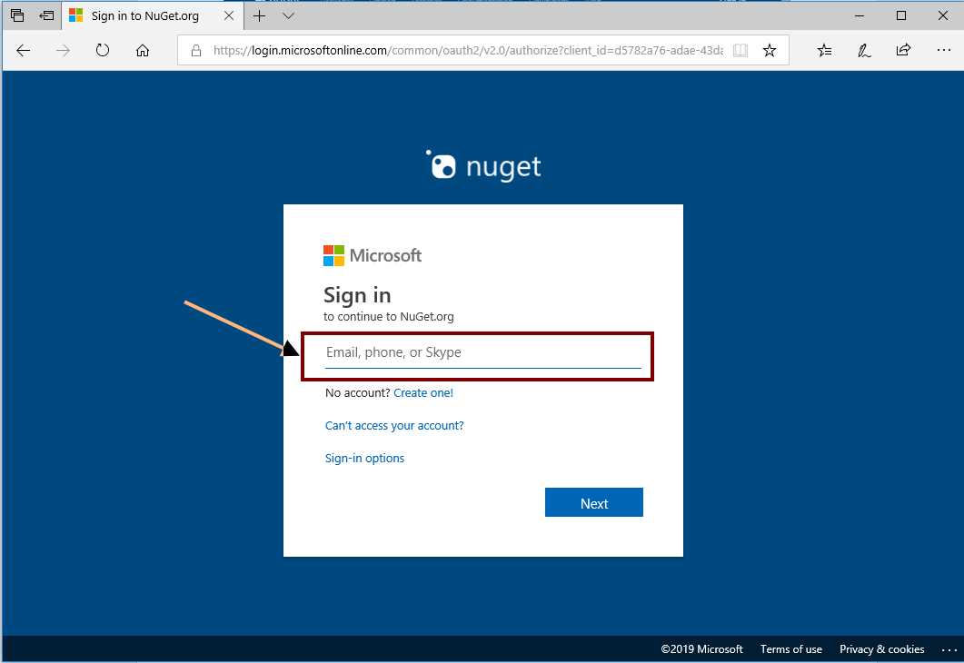 Signing in to NuGet Gallery, step 2