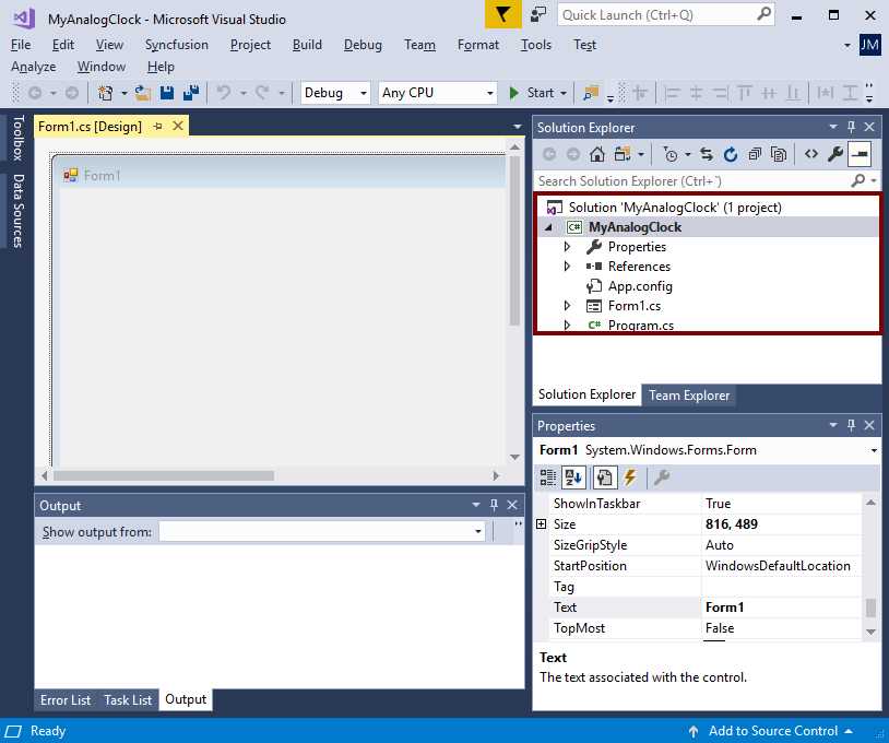Solution Explorer for the MyAnalogClock project