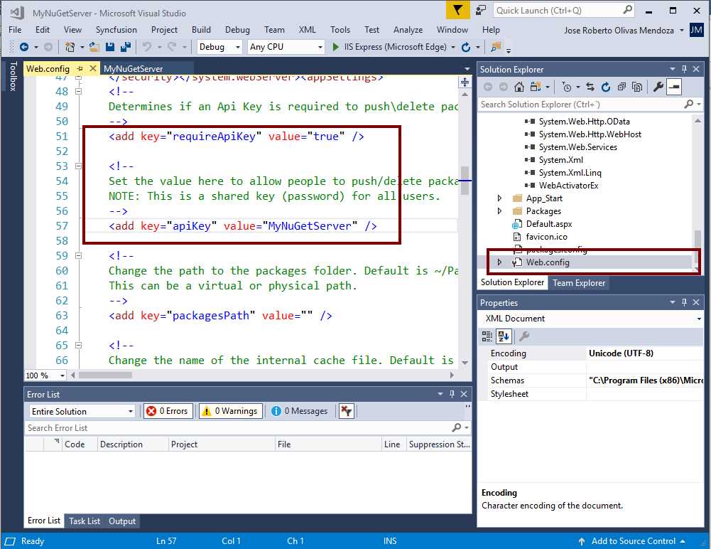 Specifying the API key in the Web.config file