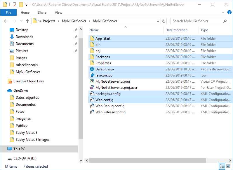 The list of files and folders to copy into the mynugetserver folder