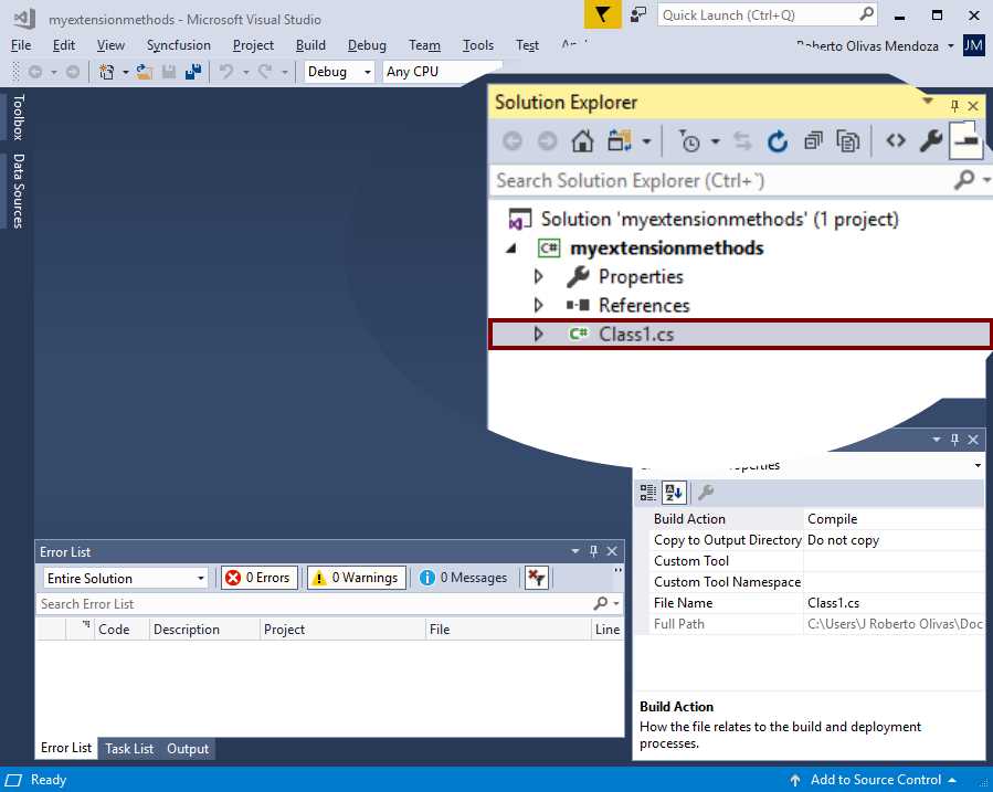 Visual Studio after creating the project