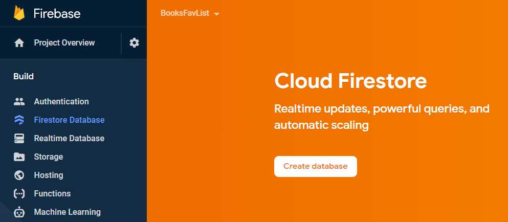 Cloud Firestore Main Page (Firestore Database)