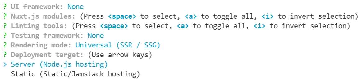 Deployment Target—create-nuxt-app (Built-in Terminal—VS Code)