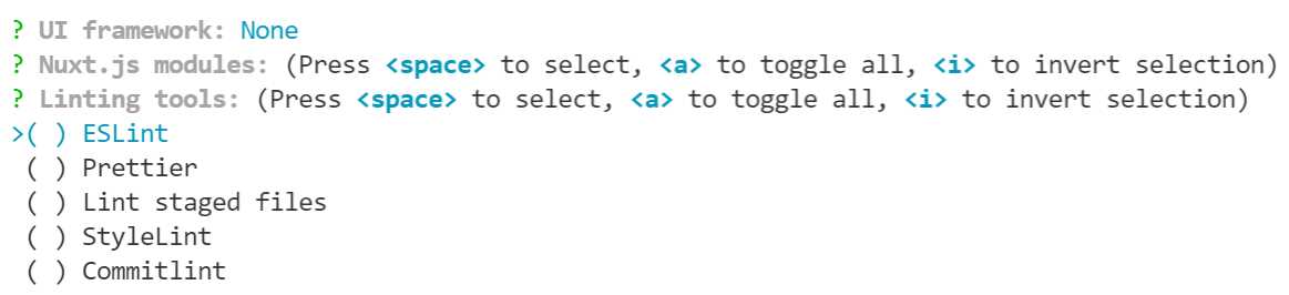 Linting Tools— create-nuxt-app (Built-in Terminal—VS Code)