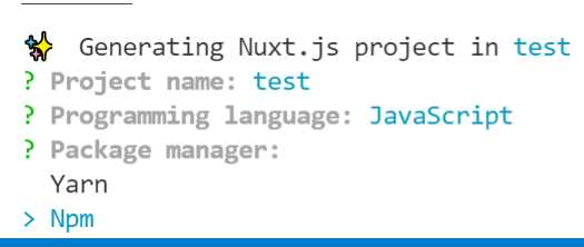 Package Manager— create-nuxt-app (Built-in Terminal—VS Code)