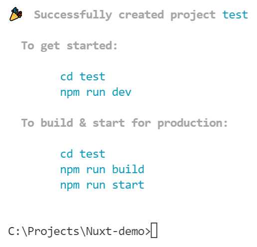 Project Created— create-nuxt-app (Built-in Terminal—VS Code)