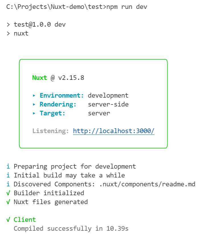 Project Executing—create-nuxt-app (Built-in Terminal—VS Code)