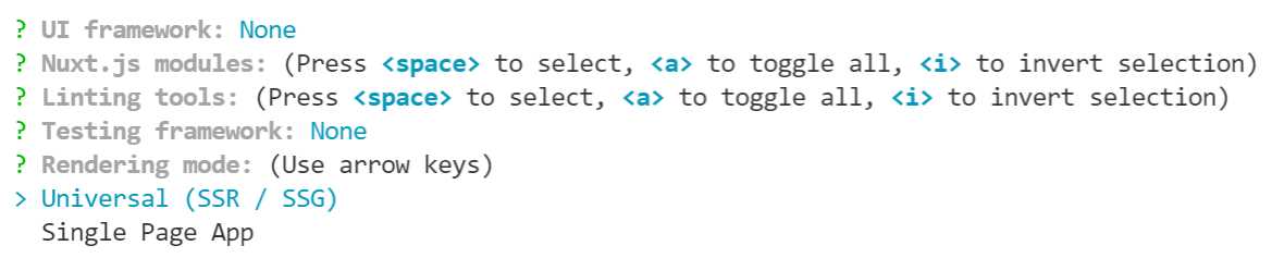 Rendering Mode— create-nuxt-app (Built-in Terminal —VS Code)