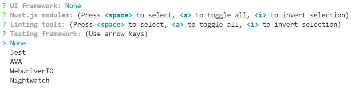 Testing Framework— create-nuxt-app (Built-in Terminal—VS Code)