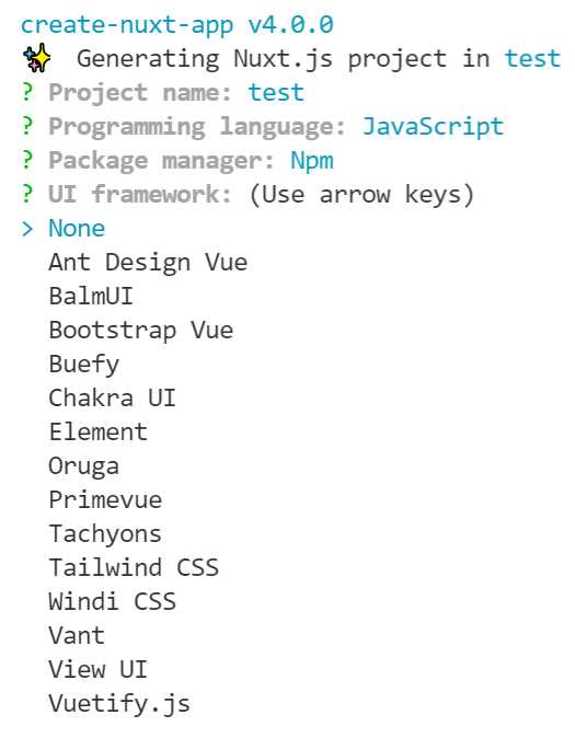 UI Framework—create-nuxt-app (Built-in Terminal—VS Code)