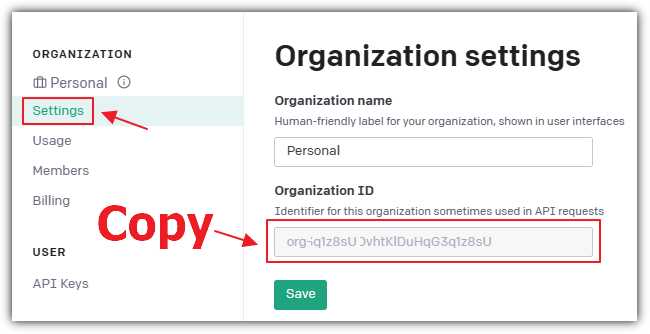 Copy Organization ID