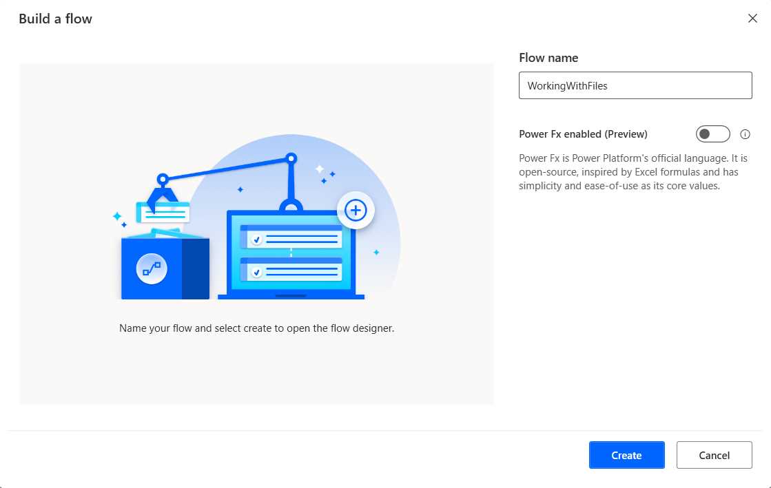 Power Automate Desktop (Creating a New Flow—WorkingWithFiles)
