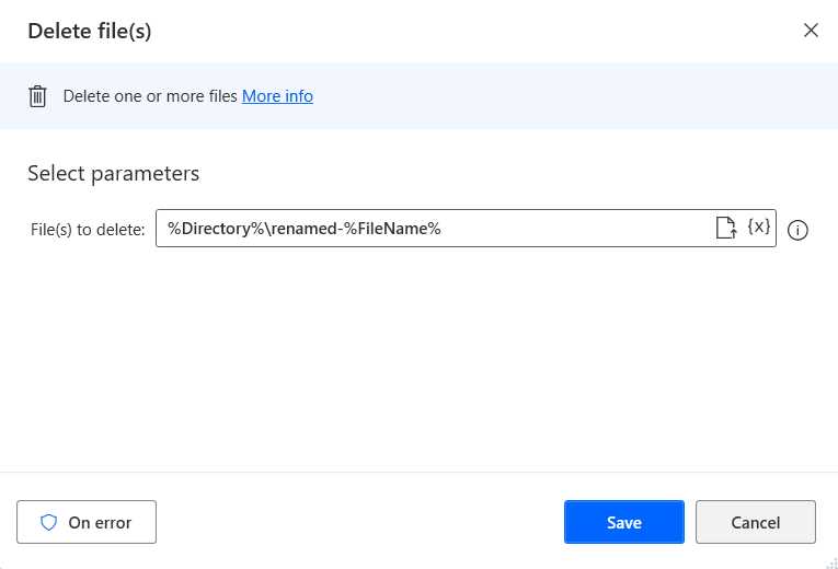Power Automate Desktop (The Delete file(s) Action—Changed Details)