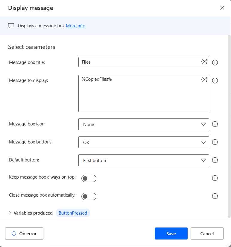 Power Automate Desktop (The Display message Action)