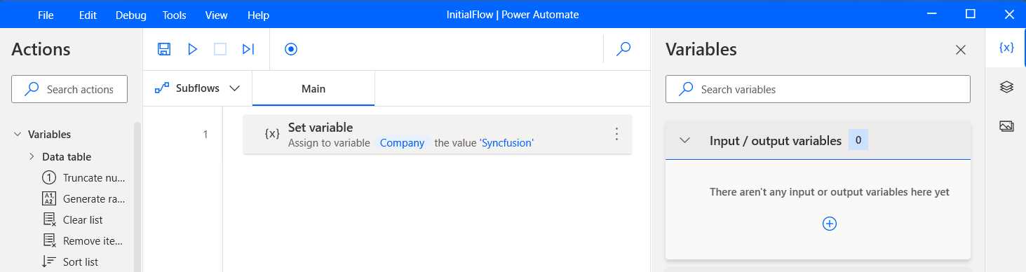 Power Automate Desktop (The First Action Added)