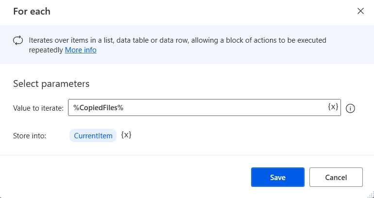 Power Automate Desktop (The For each Action—Changed Details)