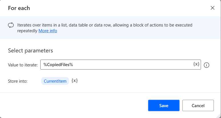 Power Automate Desktop (The For each Action)