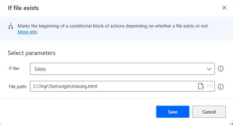 Power Automate Desktop (The Second If file exists Action—Changed Details)
