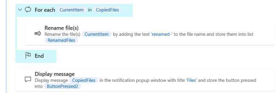 Power Automate Desktop (The Updated WorkingWithFiles Flow—Partial View)