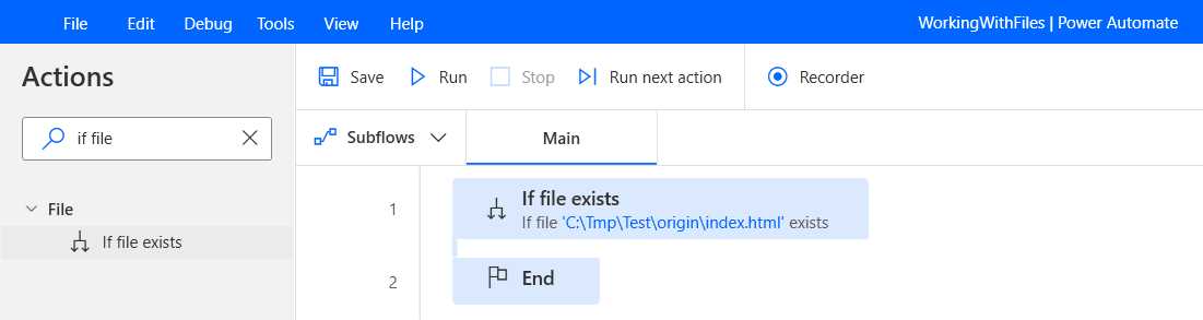 Power Automate Desktop (The WorkingWithFiles Flow—Step 1)