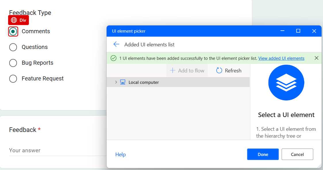 Selecting the Comments UI Element