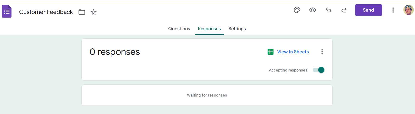 The Customer Feedback Form (Admin View—No Responses)