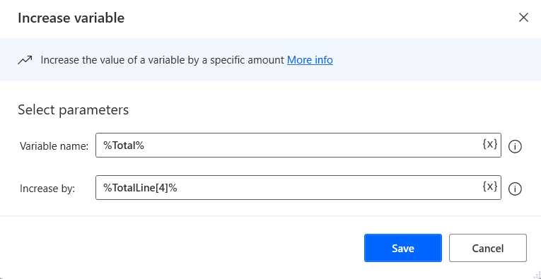 The Increase variable Action