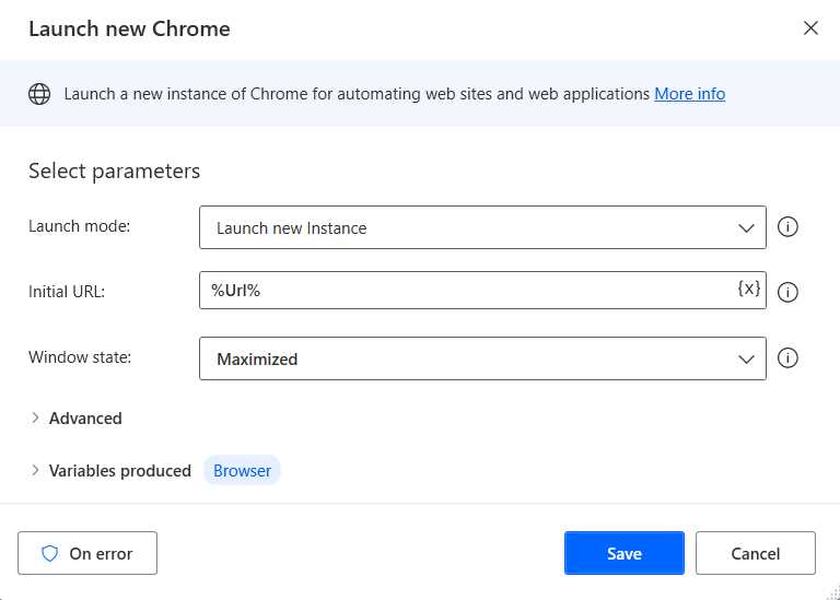 The Launch new Chrome Action—(Changed Details)