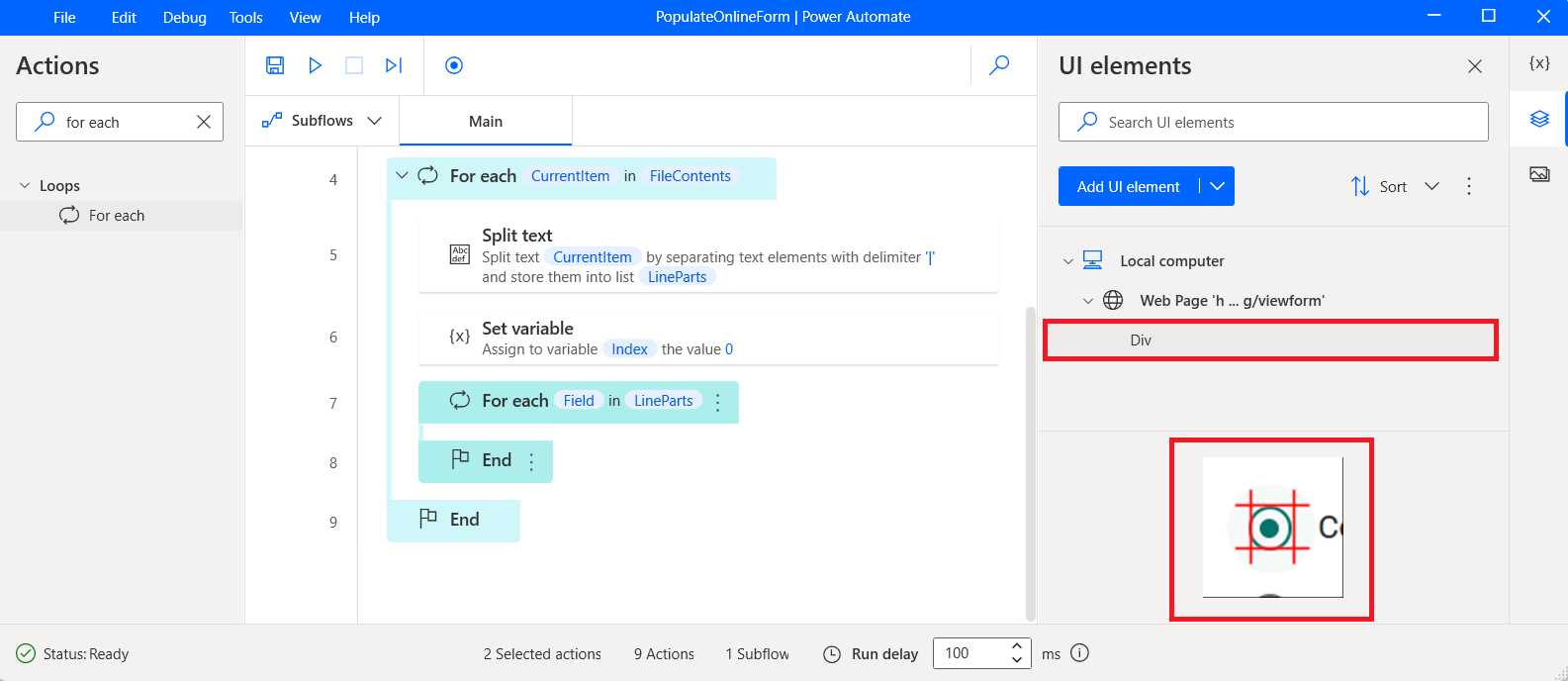 The UI Element Added (Flow Windows—UI elements Section)